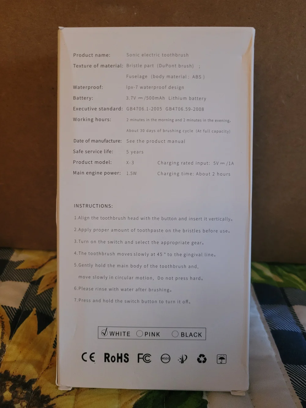 X-3 Sonic Electric Toothbrush ZD-X3 White - IPX7 Waterproof